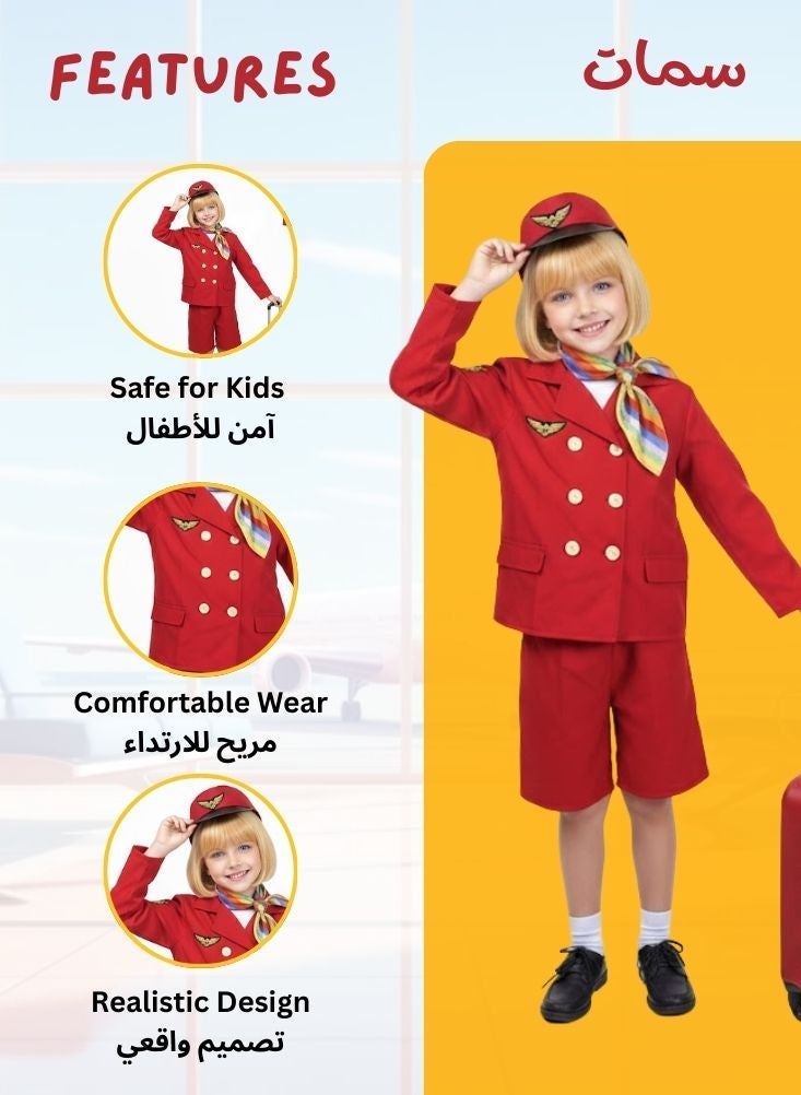 بريميم طقم زي مضيفة طيران للأطفال – زي طاقم الطائرة مع قبعة ووشاح - Image 2